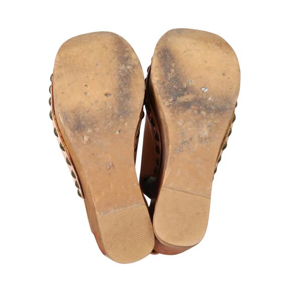 Jeffrey Campbell Snick Tan Leather Studded Wooden Wedge Heel Clogs 8 - Picture 6 of 8